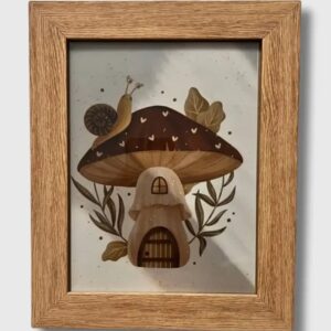 قاب عکس چوبی طرح قارچ و حلزون